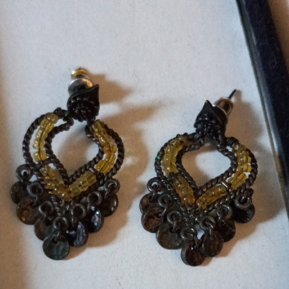 Vintage Yellow and Brown Beaded Earrings